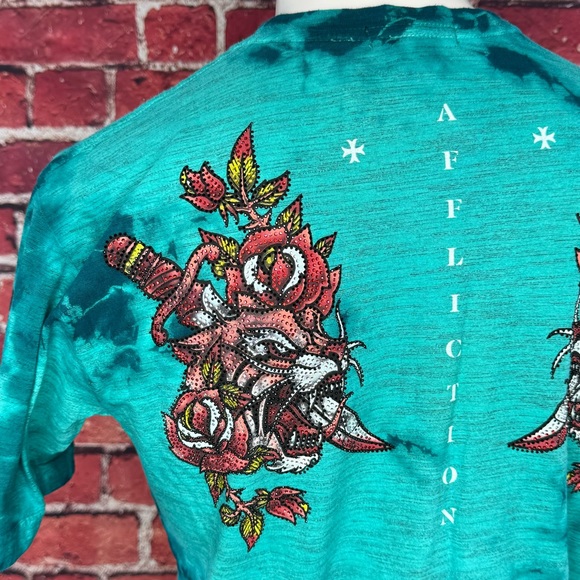 Affliction Black Label Men’s Tiger Rhinestone Short Sleeve T-shirt- XL /3XL -NWT - Picture 10 of 14